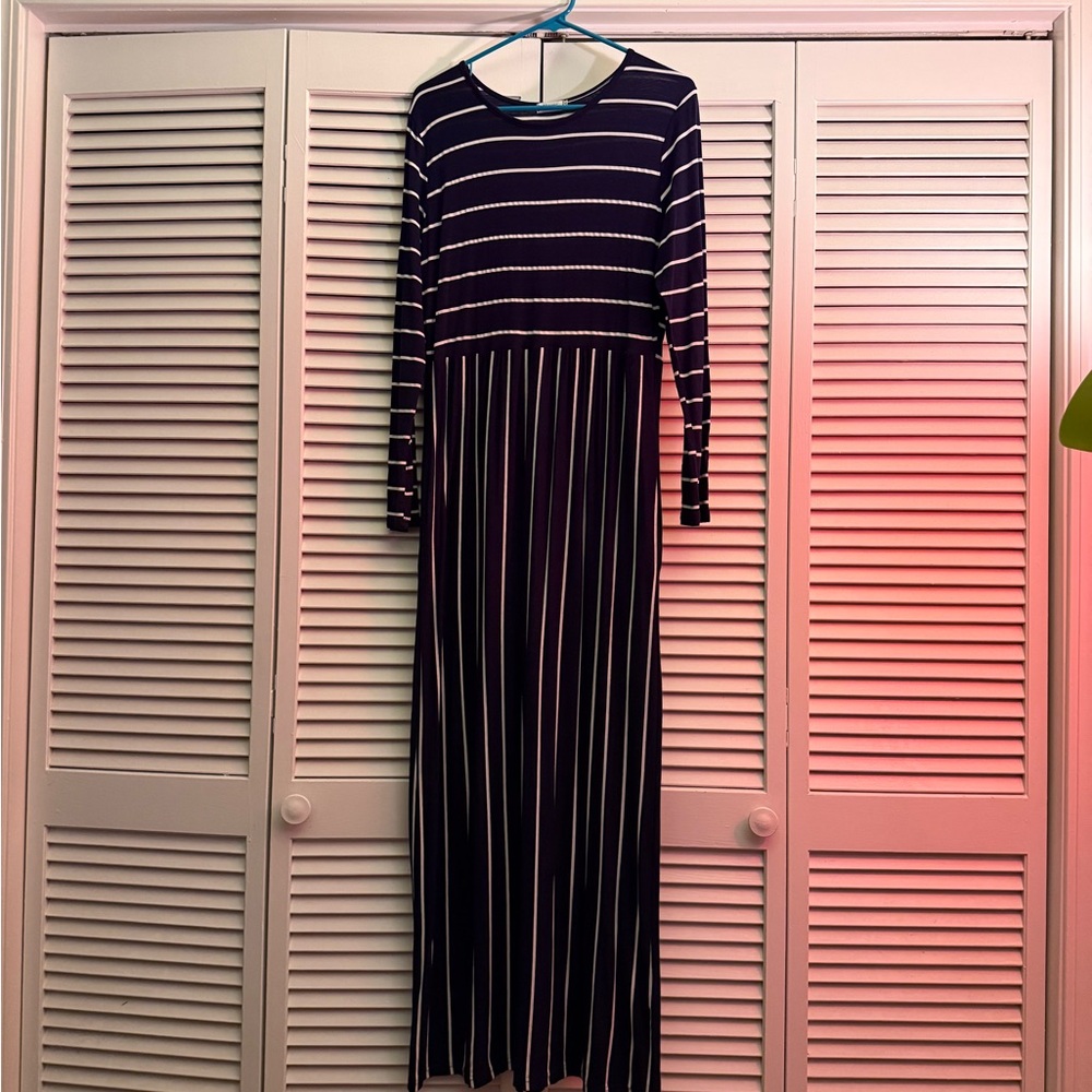 Striped Navy and White Long Sleeve Dress